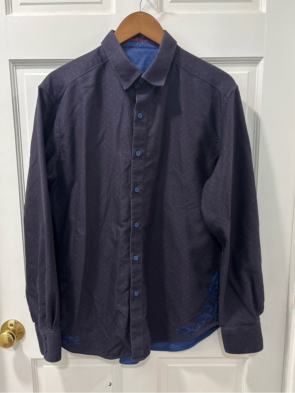 Robert Graham Men’s Reversible Button Down Shirt Size Large Blue 100% Cotton EUC